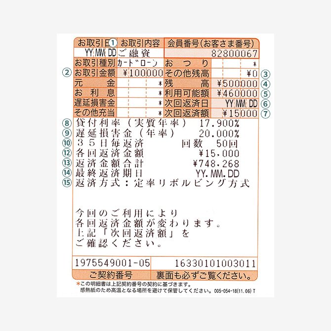 アコム ATM ご利用明細書